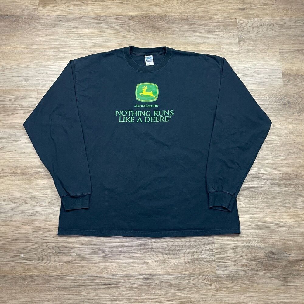 Vintage Shirt Mens 2XL Black John Deere Nothing Runs Like a Deere Promo 90s